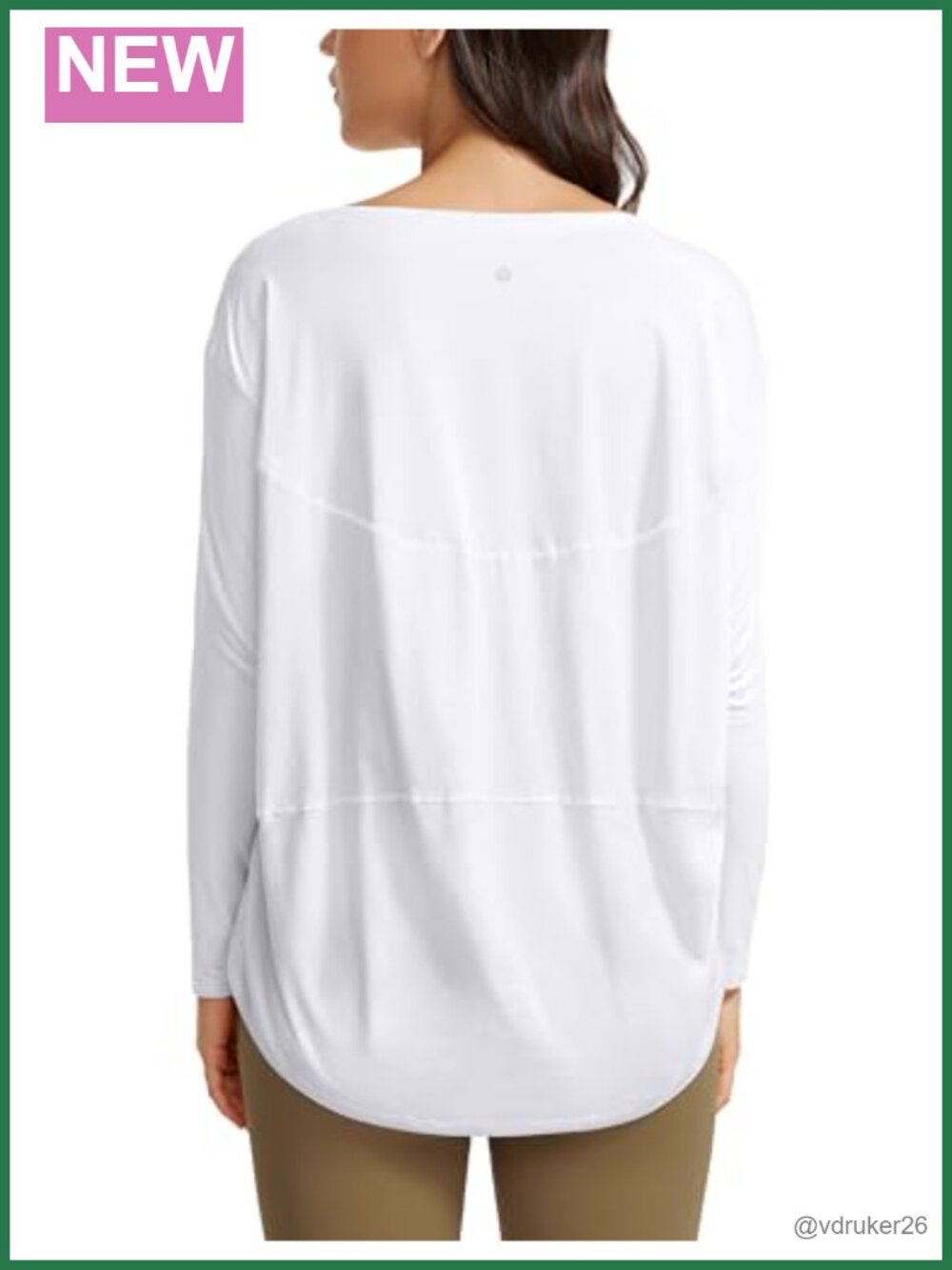 Pima Cotton Boat Neck Long Sleeve Top Loose Fit Yoga Tee